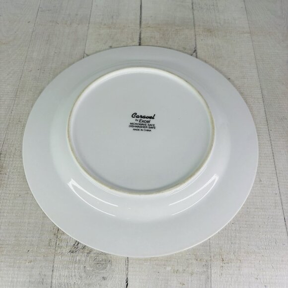 Excel CARAVEL Pink Purple Floral Iris Tulips Black Border Dinner Plates Set of 4 - Picture 5 of 16